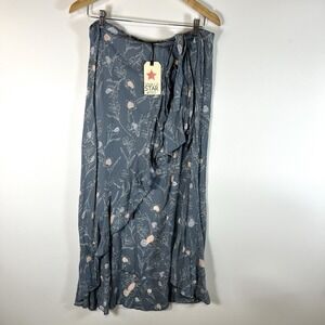 NWT Vanilla Star Long Wrap Skort Blue Floral Women's Large Summer Beach Boho